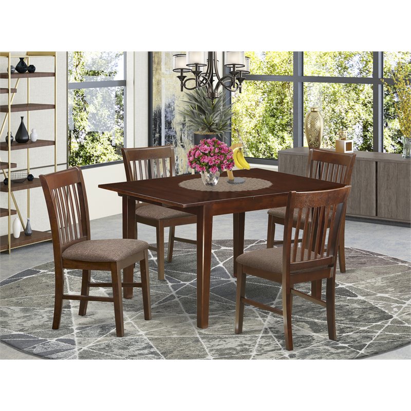 East West Furniture Milan 5-piece Wood Kitchen Table and Chairs in Mahogany