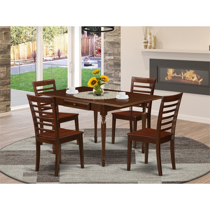 East West Furniture Monza 5-piece Wood Table and Dining Chairs in Mahogany
