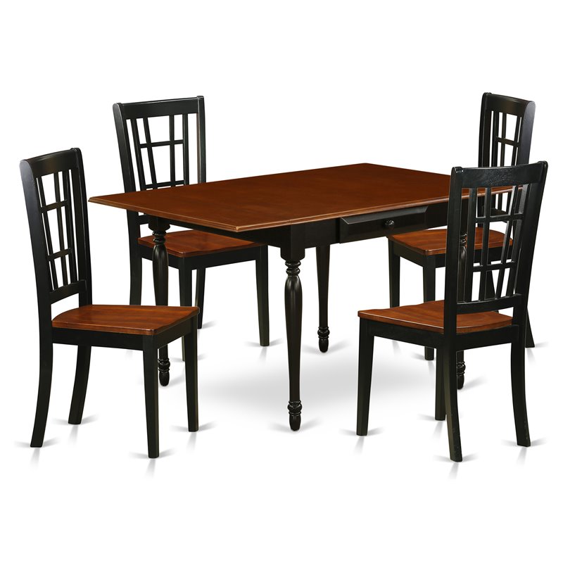 East West Furniture Monza 5-piece Wood Dining Table and Chairs in Black/Cherry