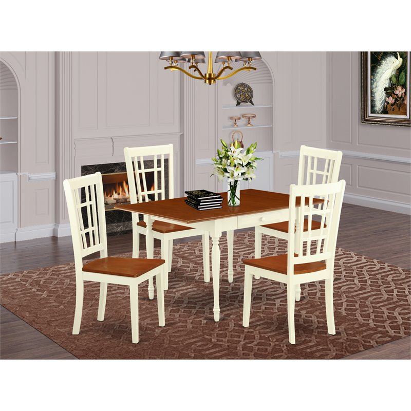 East West Furniture Monza 5-piece Wood Dining Table and Chairs in Cherry