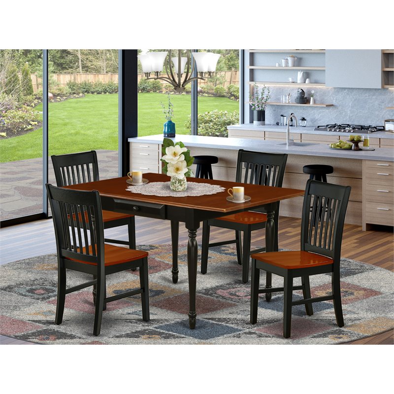 East West Furniture Monza 5-piece Table and Dining Chair Set in Black/Cherry