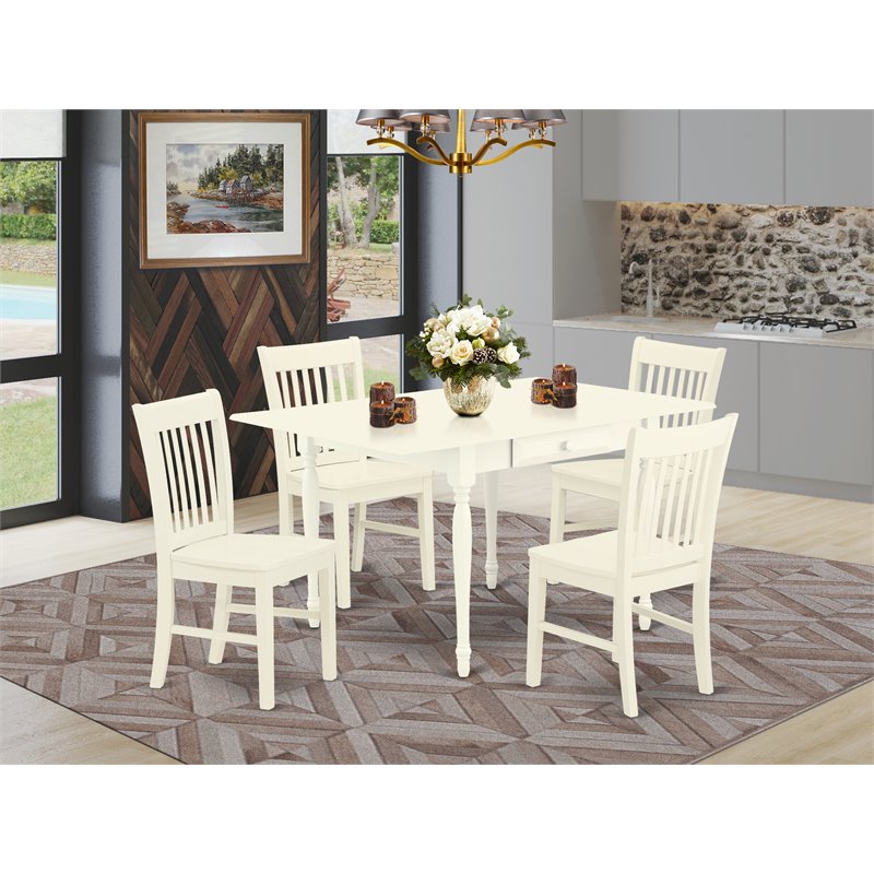 East West Furniture Monza 5-piece Wood Table and Dining Chairs in Linen White