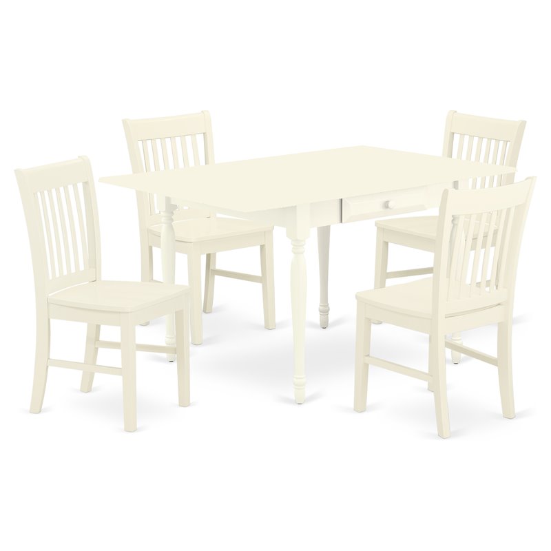 East West Furniture Monza 5-piece Wood Table and Dining Chairs in Linen White