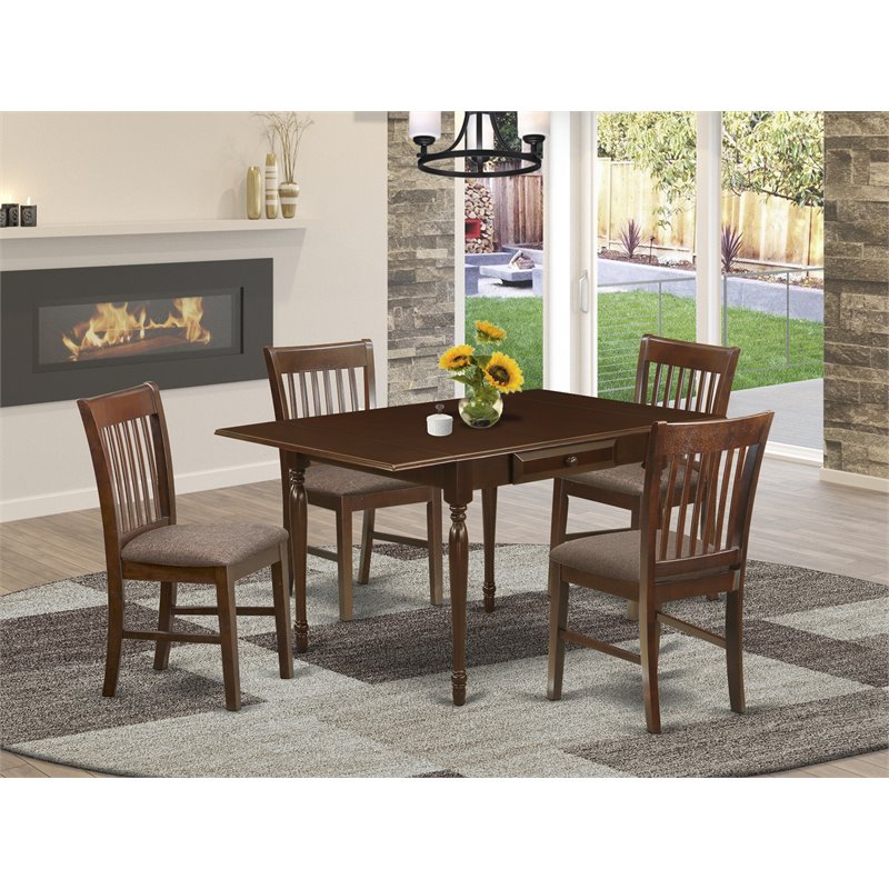 East West Furniture Monza 5-piece Traditional Wood Kitchen Set in Mahogany