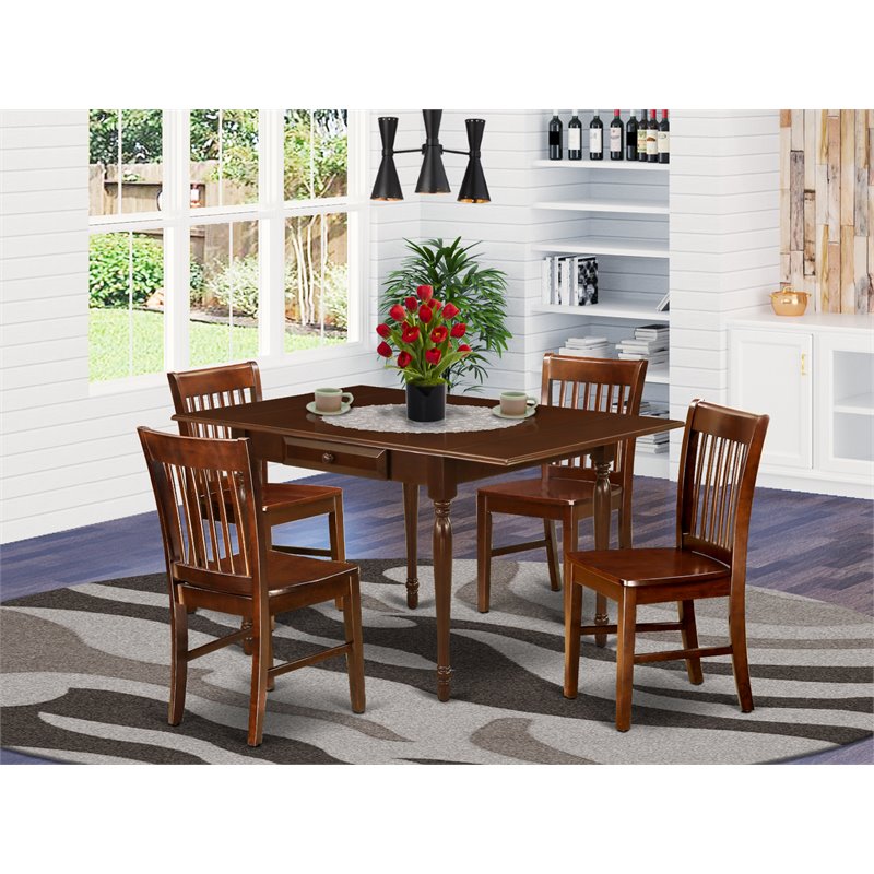 East West Furniture Monza 5-piece Wood Kitchen Table Set in Mahogany