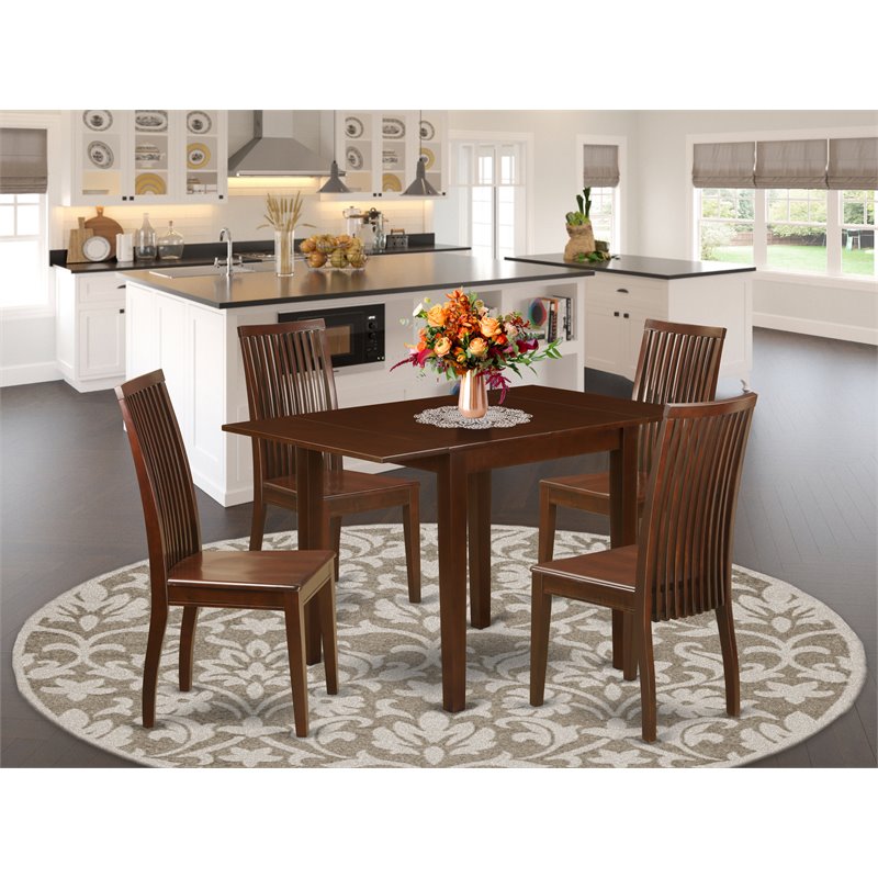 East West Furniture Norden 5-piece Wood Table and Dining Chair Set in Mahogany
