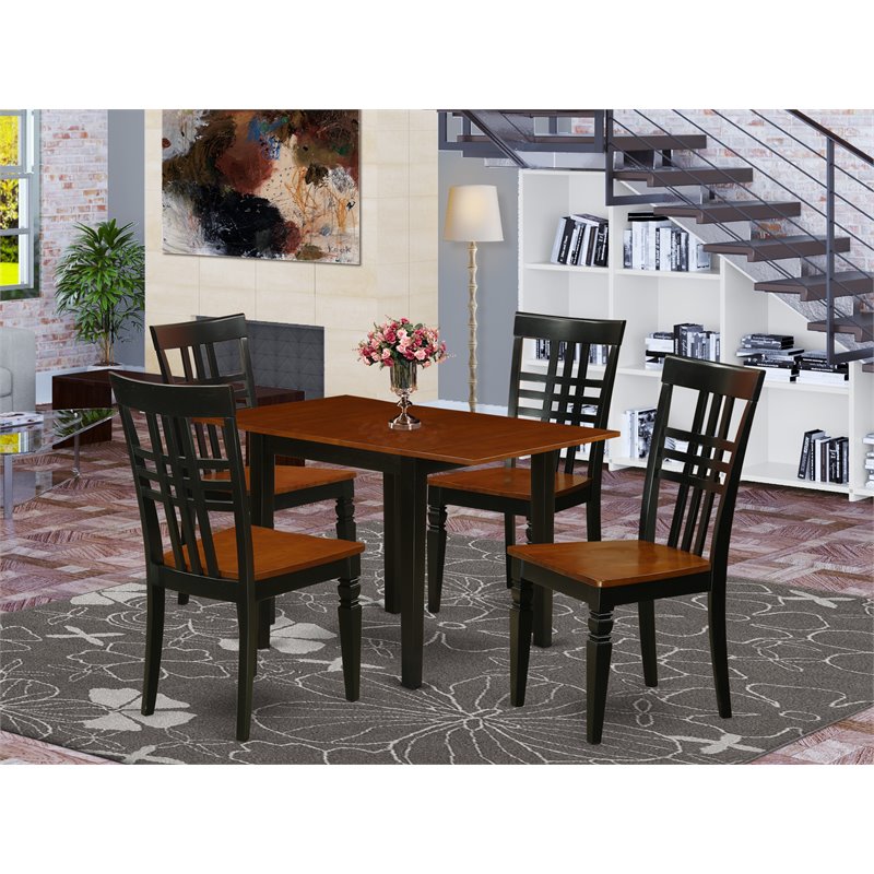 East West Furniture Norden 5-piece Wood Dinette Table Set in Black/Cherry