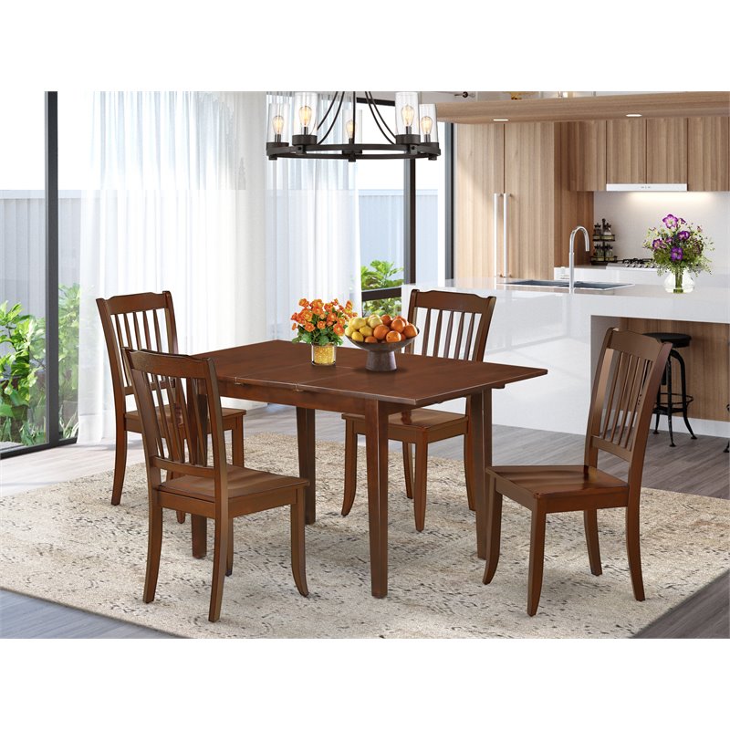 East West Furniture Milan 5-piece Wood Kitchen Chair and Table Set in Mahogany