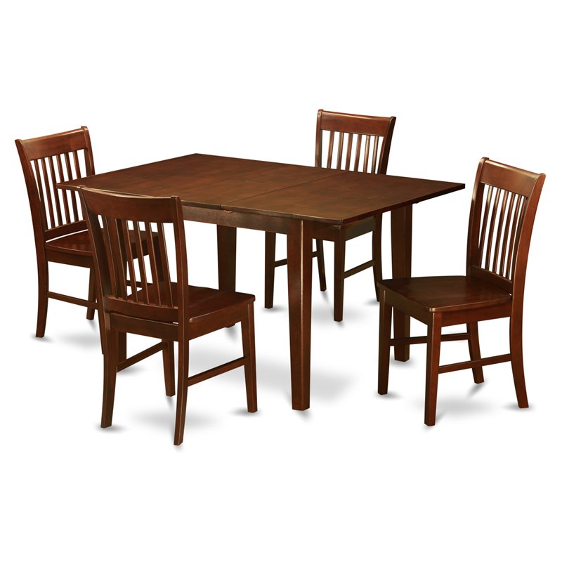 East West Furniture Milan 5-piece Wood Kitchen Chair and Table Set in Mahogany