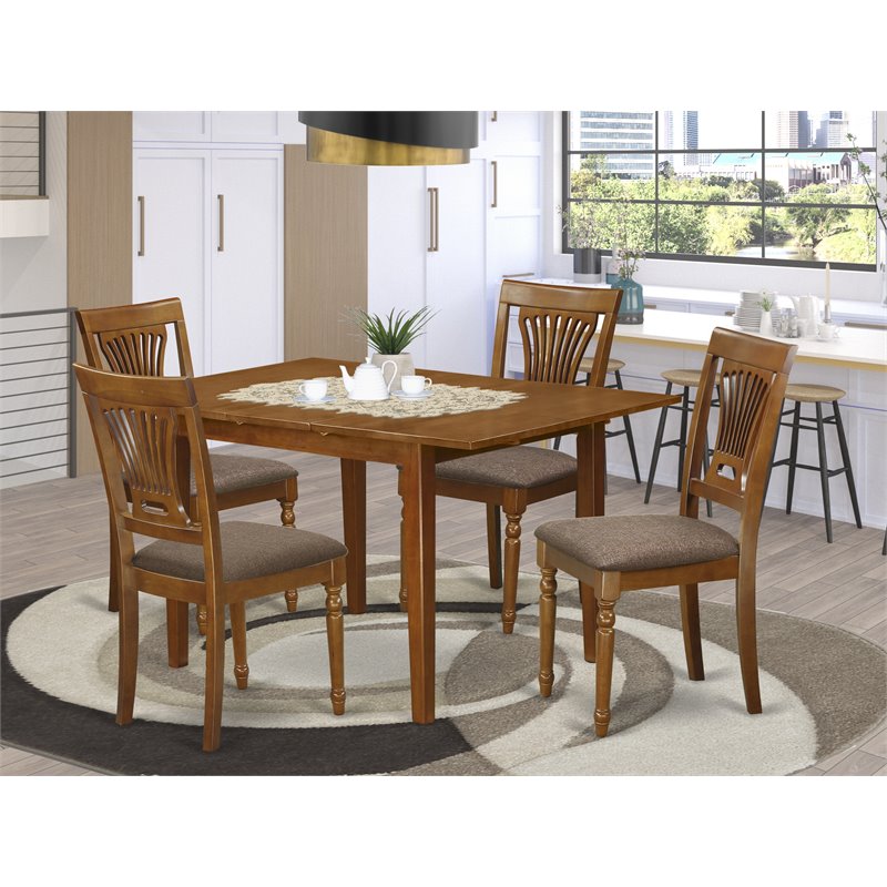 East West Furniture Milan 5-piece Wood Kitchen Table and Chairs in Saddle Brown
