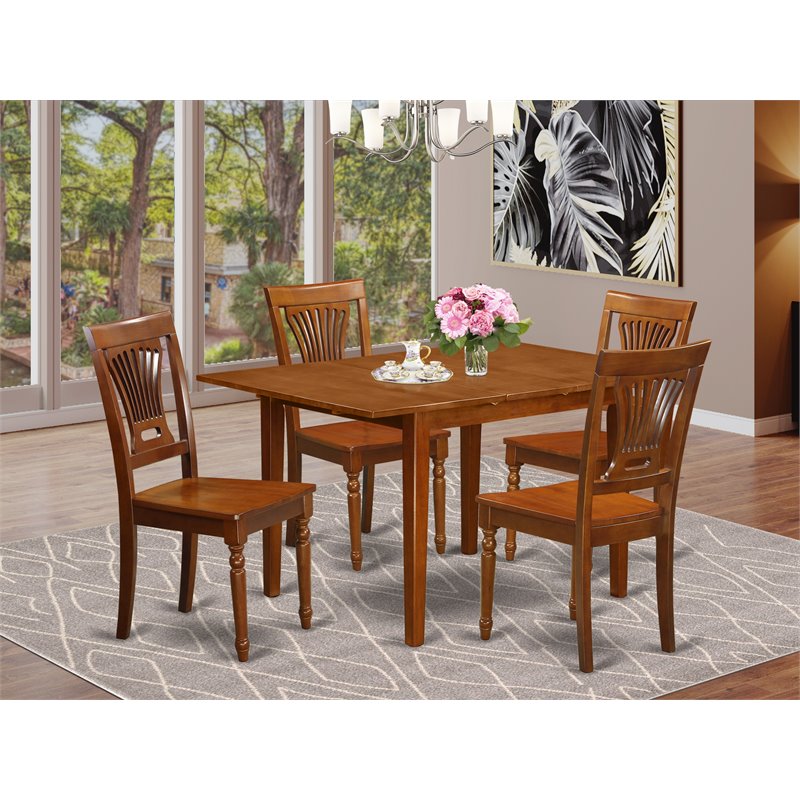 East West Furniture Milan 5-piece Table and Dining Chair Set in Saddle Brown