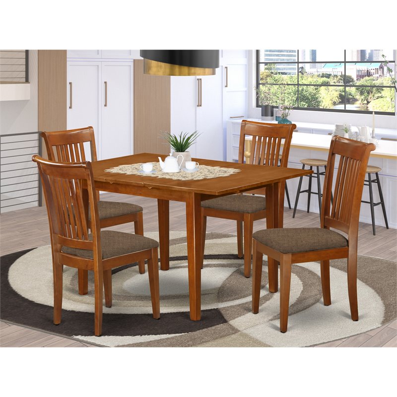 East West Furniture Milan 5-piece Wood Table and Dining Chairs in Saddle Brown