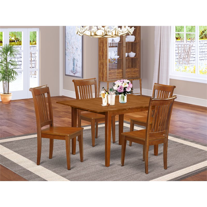East West Furniture Milan 5-piece Wood Dinette Set in Saddle Brown