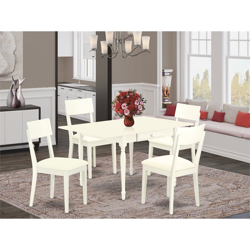 East West Furniture Monza 5-piece Wood Dining Set with Leather Seat in White