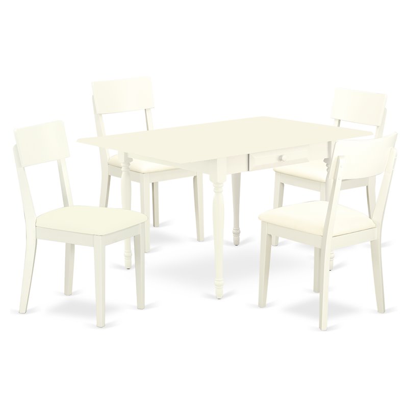 East West Furniture Monza 5-piece Wood Dining Set with Leather Seat in White