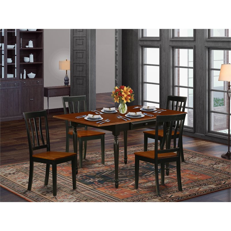 East West Furniture Monza 5-piece Traditional Wood Dining Set in Black/Cherry