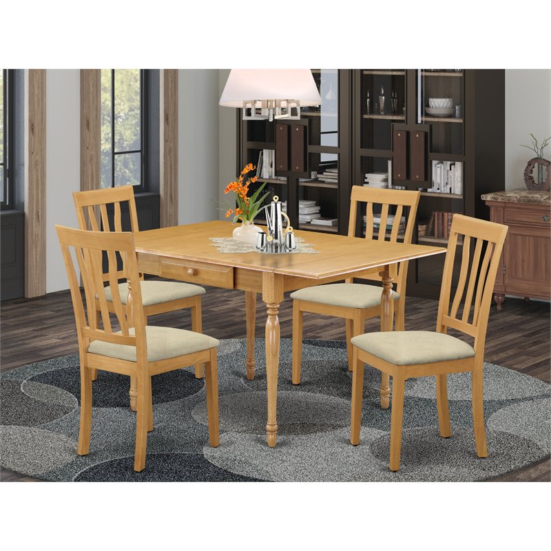 East West Furniture Monza 5-piece Wood Dining Set with Slat Back in Oak
