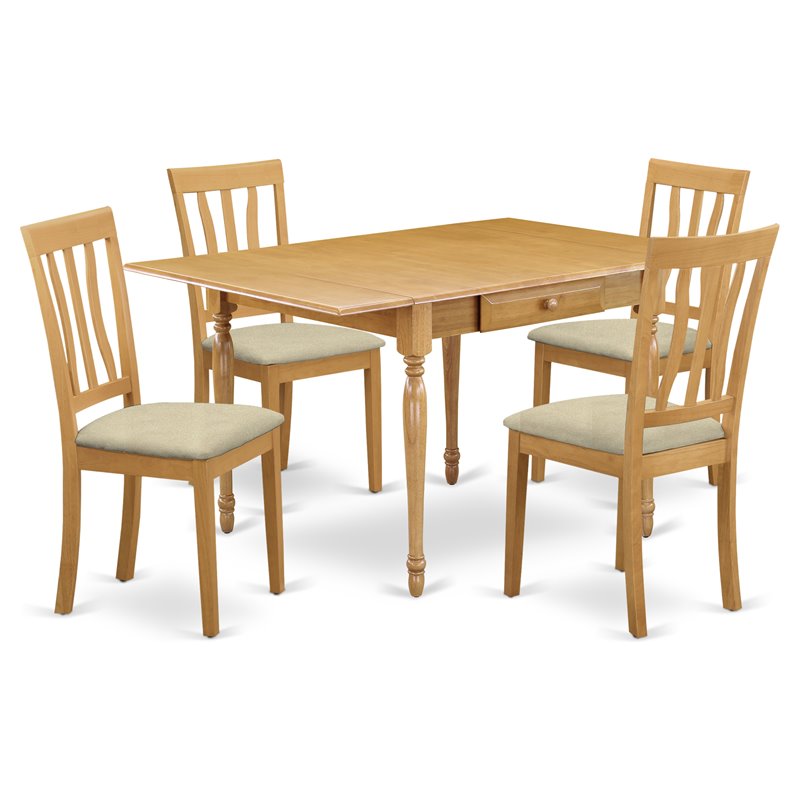 East West Furniture Monza 5-piece Wood Dining Set with Slat Back in Oak