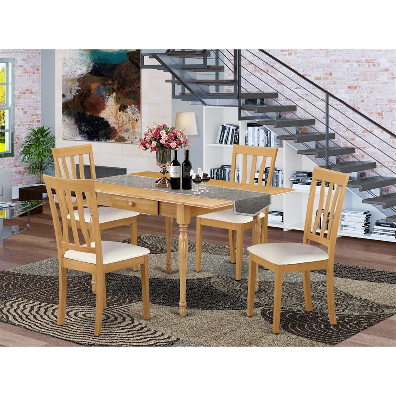 East West Furniture Monza 5-piece Wood Dining Set with Leather Seat in Oak