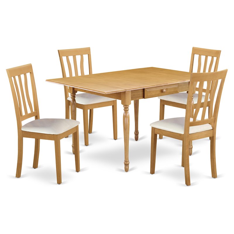 East West Furniture Monza 5-piece Wood Dining Set with Leather Seat in Oak