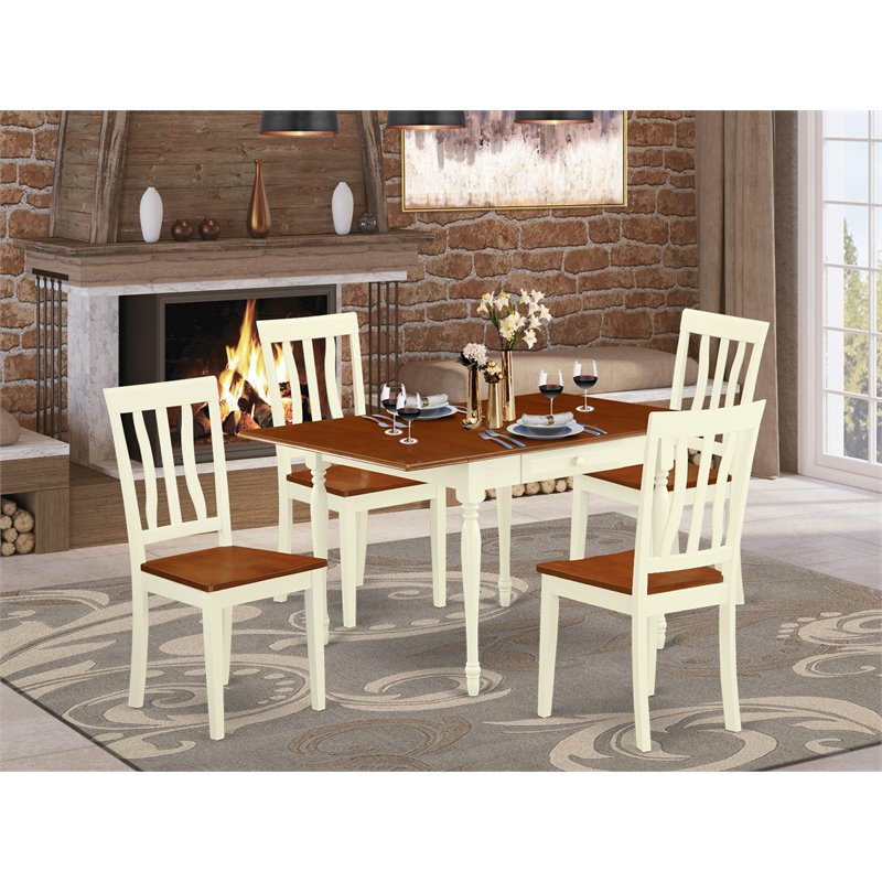 East West Furniture Monza 5-piece Wood Dining Set in Buttermilk/Cherry