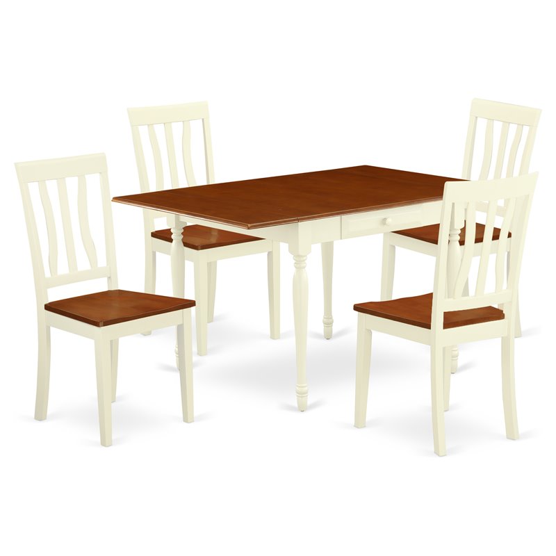 East West Furniture Monza 5-piece Wood Dining Set in Buttermilk/Cherry