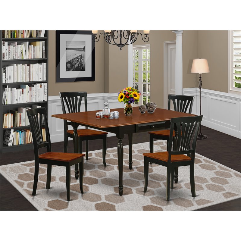 East West Furniture Monza 5-piece Wood Dining Set with Slat Back in Black/Cherry