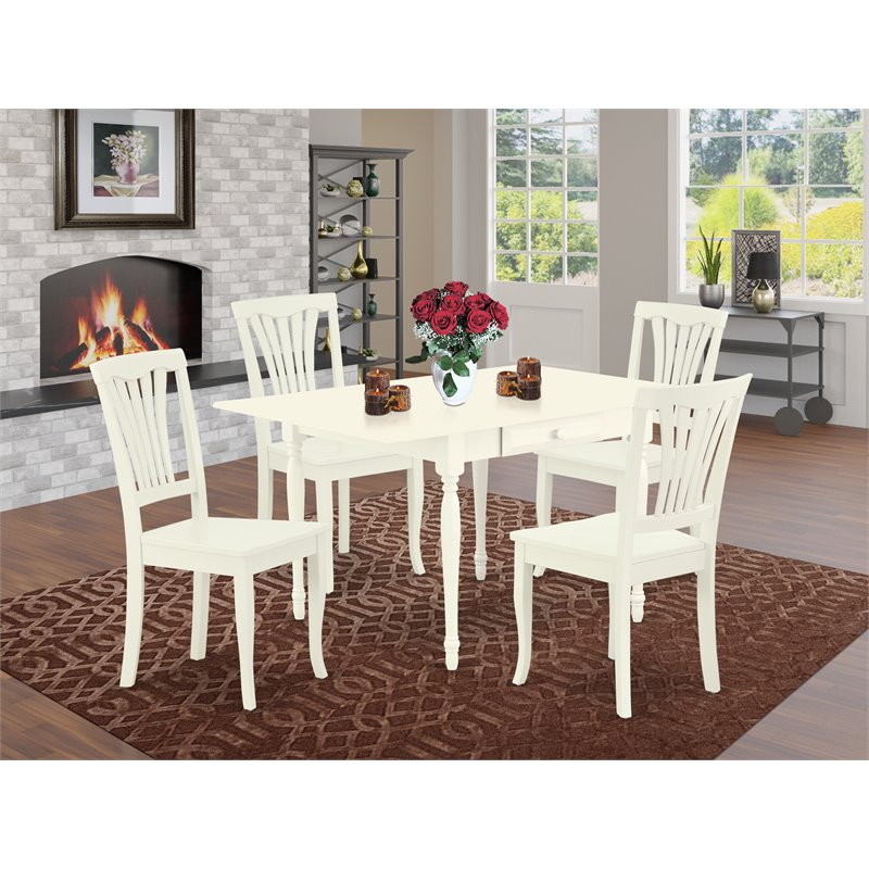 East West Furniture Monza 5-piece Wood Dining Set with Slat Back in Linen White