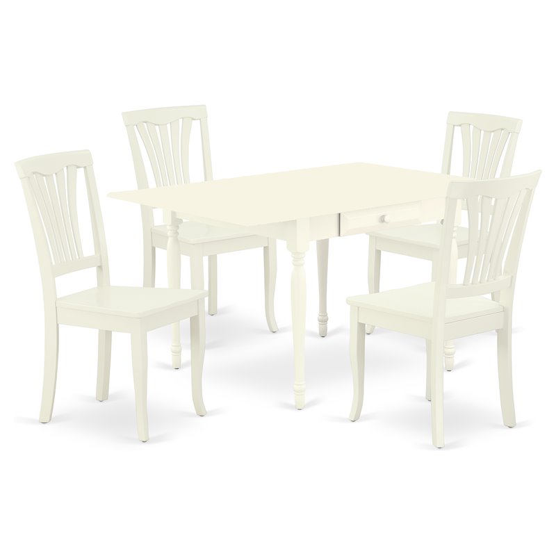 East West Furniture Monza 5-piece Wood Dining Set with Slat Back in Linen White