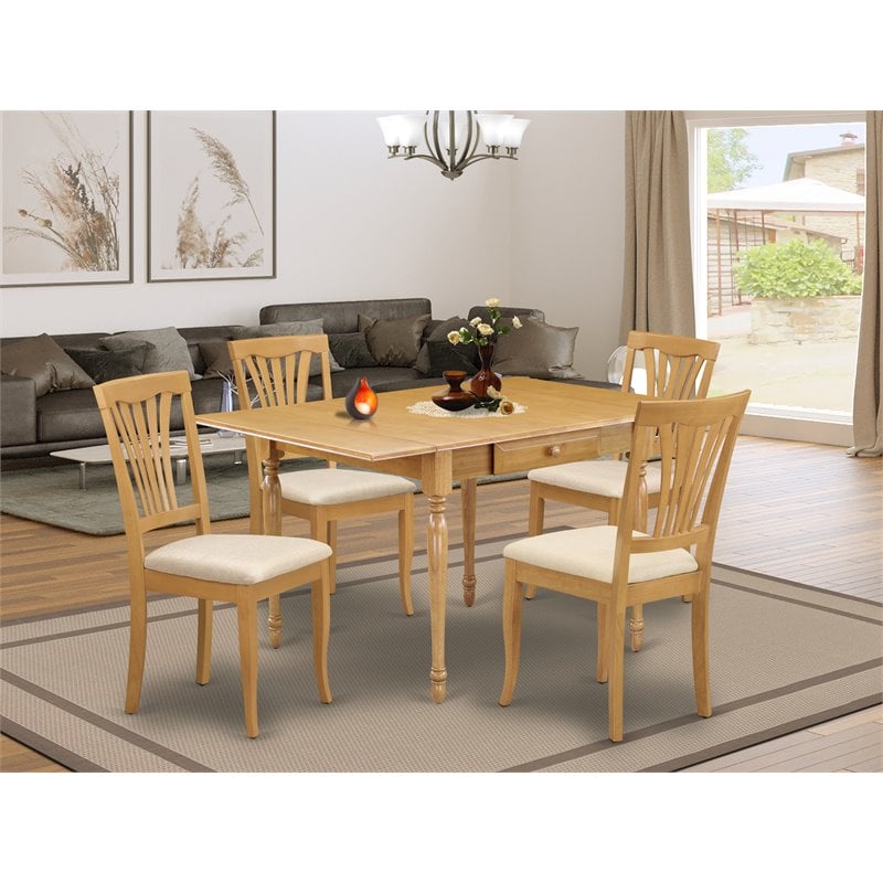 East West Furniture Monza 5-piece Wood Dining Set with Linen Seat in Oak