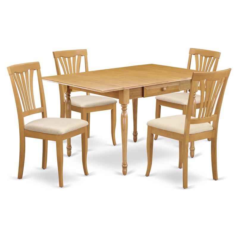 East West Furniture Monza 5-piece Wood Dining Set with Linen Seat in Oak