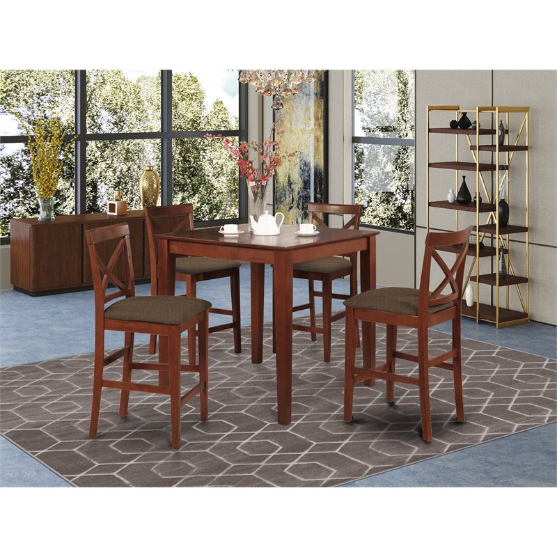 East West Furniture Norden 5-piece Wood Table and Dining Chairs in Mahogany
