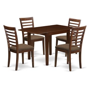 East West Furniture Norden 5-piece Wood Table and Dining Chairs in Mahogany