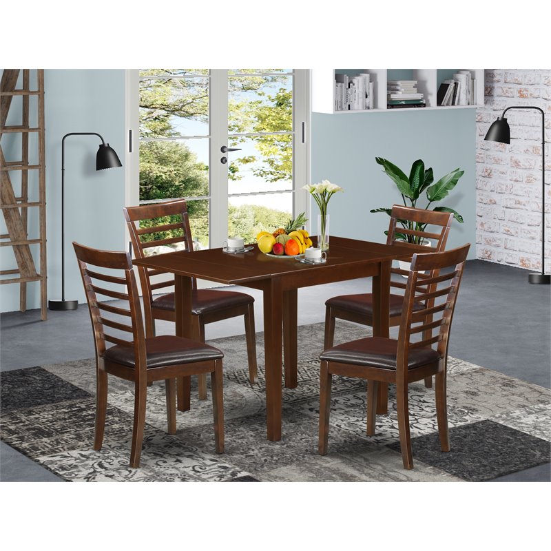 East West Furniture Norden 5-piece Dining Set with Leather Chairs in Mahogany