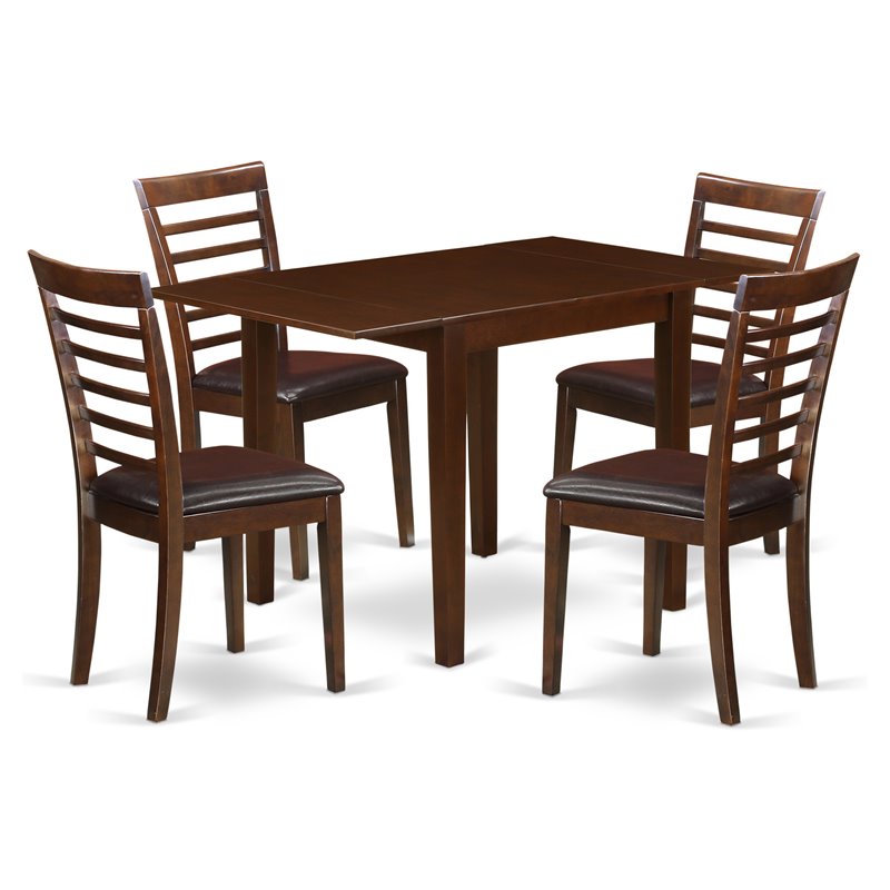 East West Furniture Norden 5-piece Dining Set with Leather Chairs in Mahogany