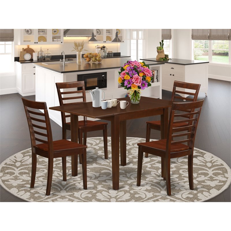 East West Furniture Norden 5-piece Wood Dining Set with Ladder Back in Mahogany