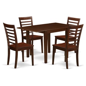 East West Furniture Norden 5-piece Wood Dining Set with Ladder Back in Mahogany