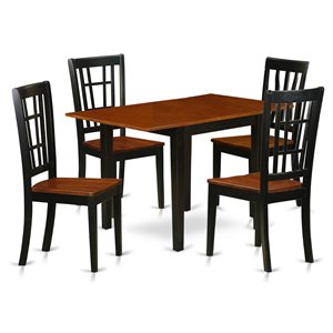 East West Furniture Norden 5-piece Dining Set with Panel Back in Black/Cherry