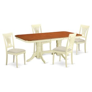 East West Furniture Napoleon 5-piece Wood Dining Set with Fabric Seat in Cherry