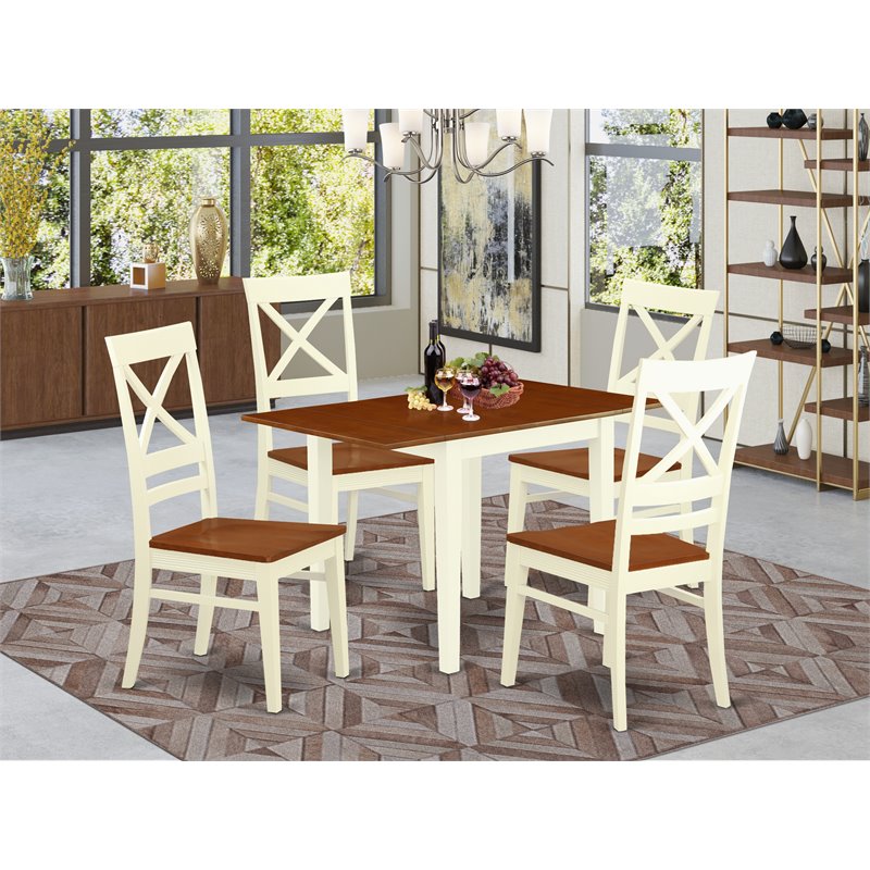 East West Furniture Norden 5Pcs Dining Room Table Set in Buttermilk/Cherry