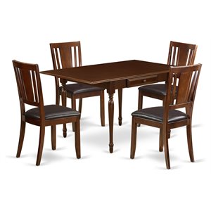 East West Furniture Monza 5-piece Wood Dining Set w/ Leather Chairs in Mahogany