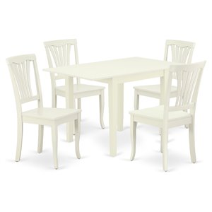 East West Furniture Norden 5-piece Wood Dining Table Set in Linen White
