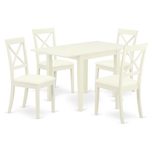 East West Furniture Norden 5-piece Wood Dining Set with Leather Chairs in White