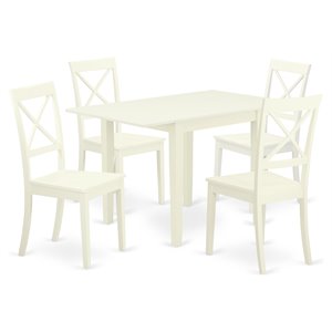 East West Furniture Norden 5-piece Wood Dining Room Set in Linen White