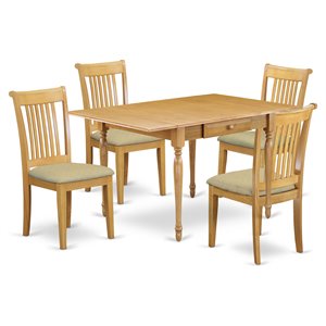 East West Furniture Monza 5-piece Wood Dining Set with Fabric Seat in Oak
