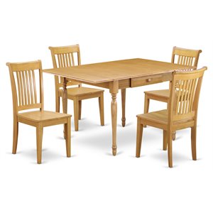 East West Furniture Monza 5-piece Dining Set with Wood Seat in Oak