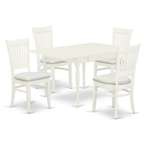 East West Furniture Monza 5-piece Wood Dining Set with Cushion Seat in White