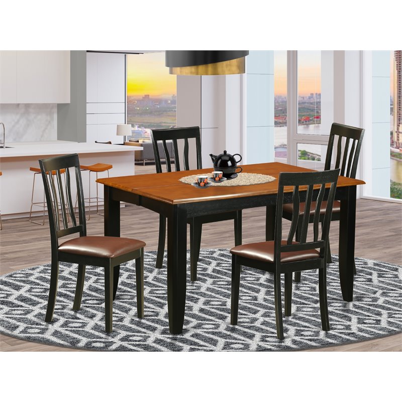 East West Furniture Parfait 5-piece Wood Dining Set with Leather Seat in Black