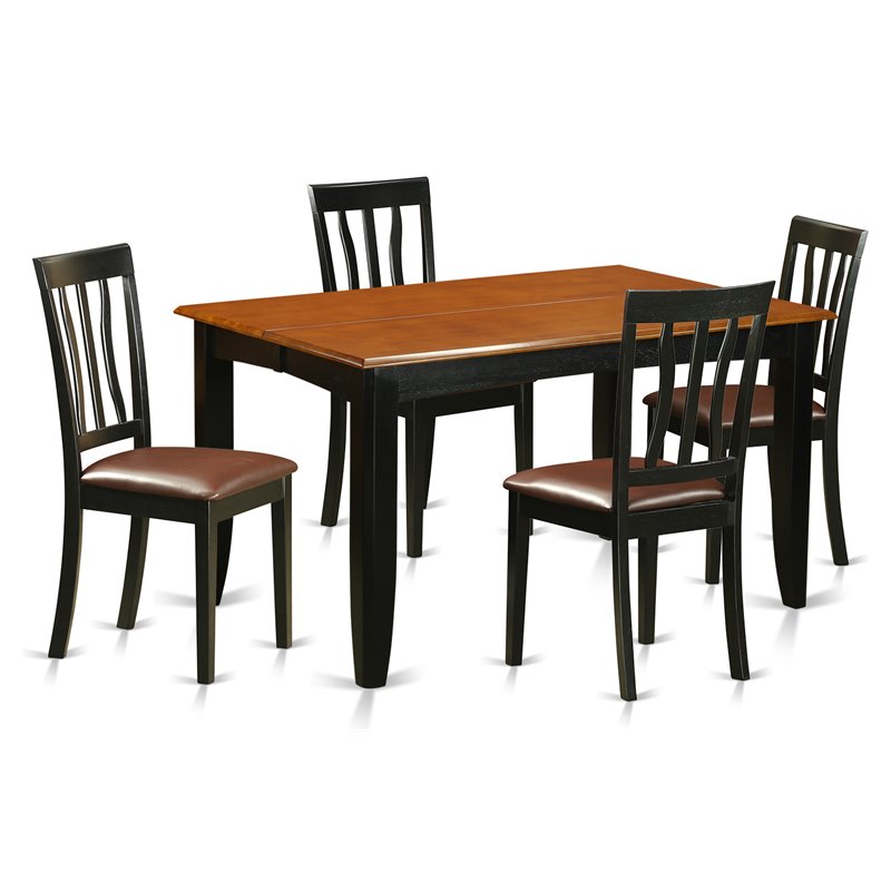 East West Furniture Parfait 5-piece Wood Dining Set with Leather Seat in Black