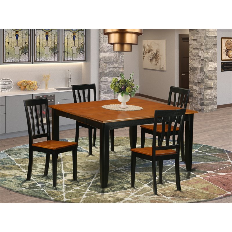 East West Furniture Parfait 5-piece Dining Set with Wood Seat in Black/Cherry